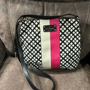 Kate Spade cross potty canvas bag, black and white with pink and white